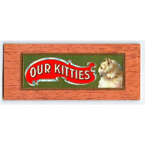 Our Kitties Vintage Cigar Box Label White Kitten Embossed Artwork 1920s Original - Picture 1 of 3